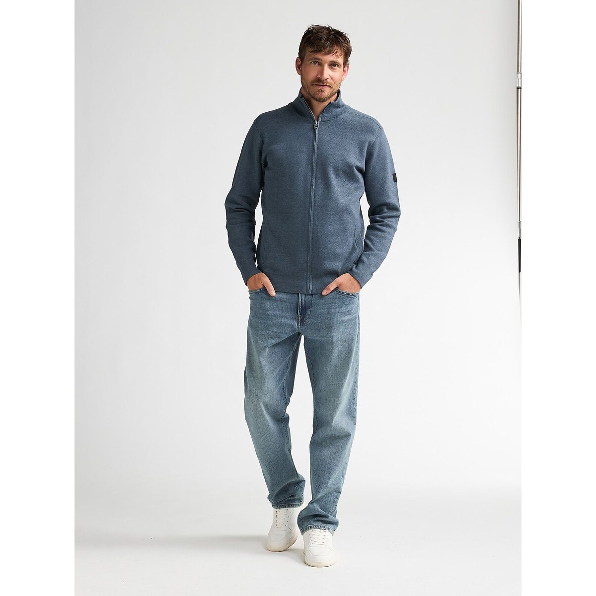 Cardigan in maglia fine blu tempesta, PETROL INDUSTRIES