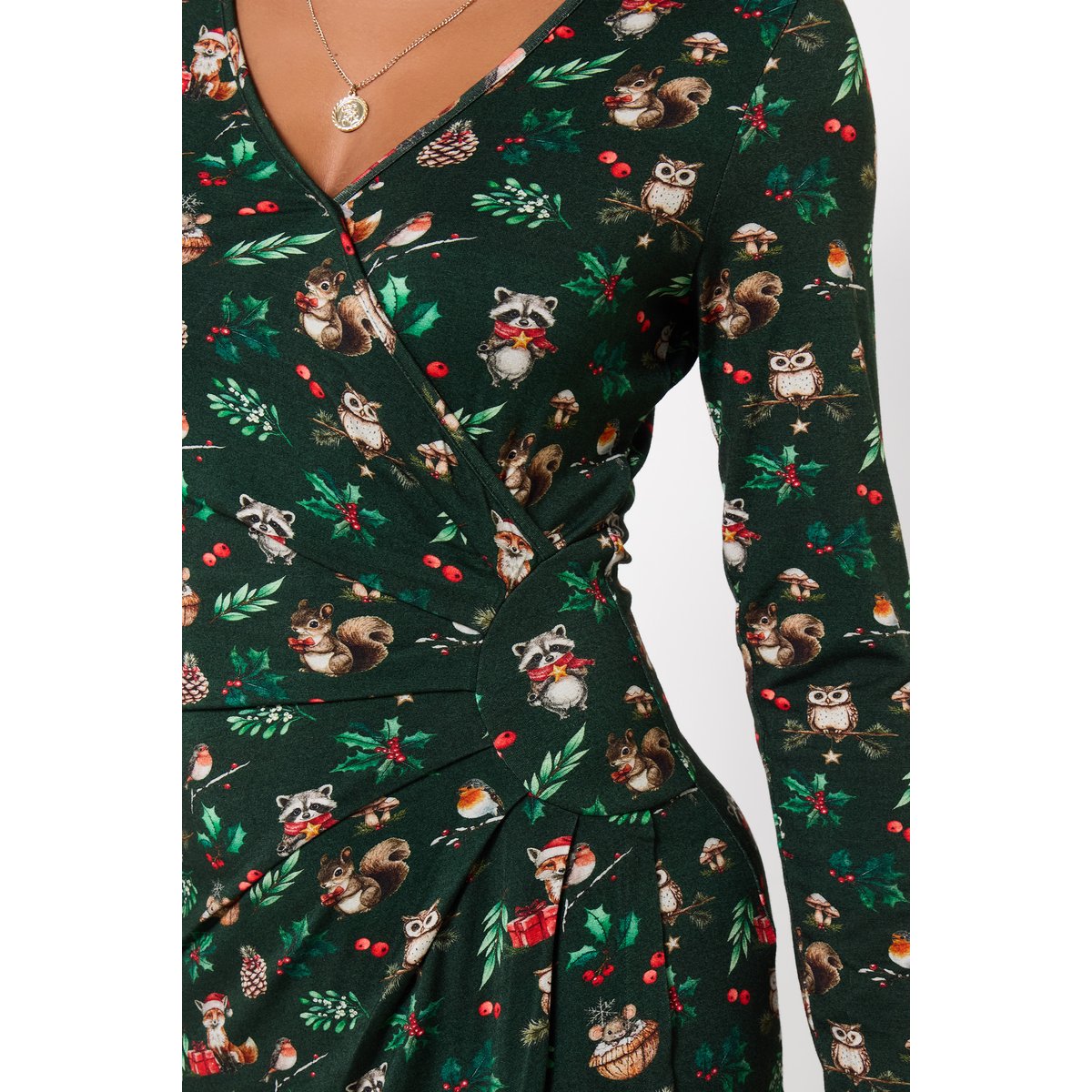 Robe Cache-Cœur en Jersey Imprimé Festif vert, JOE BROWNS