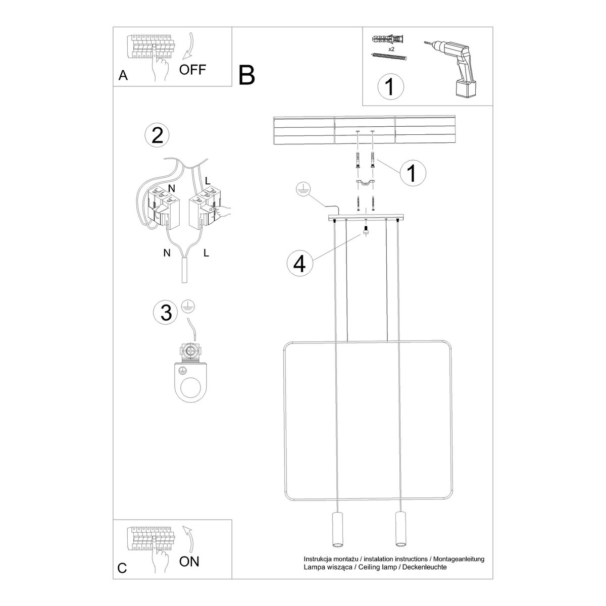 Suspension Acier Noir GU10 2 Rana noir, EDEN