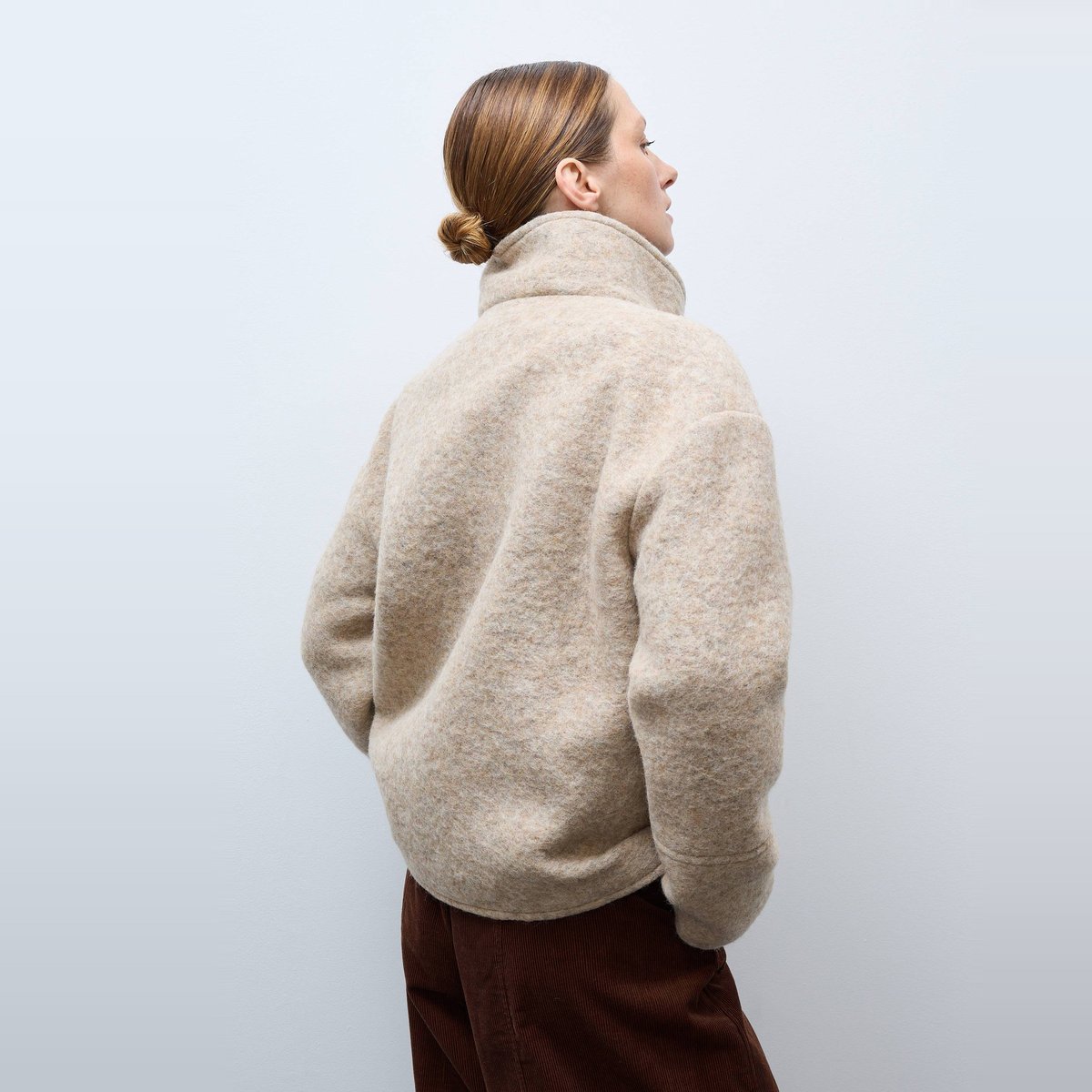 Manteau court croisé contenant de la laine pleurote, MONOPRIX