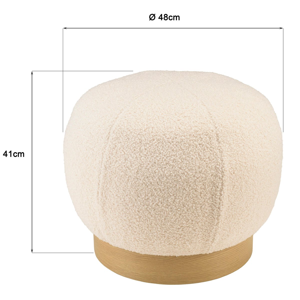 Pouf rond en tissu bouclette blanc CASTILLE ecru, PIER IMPORT