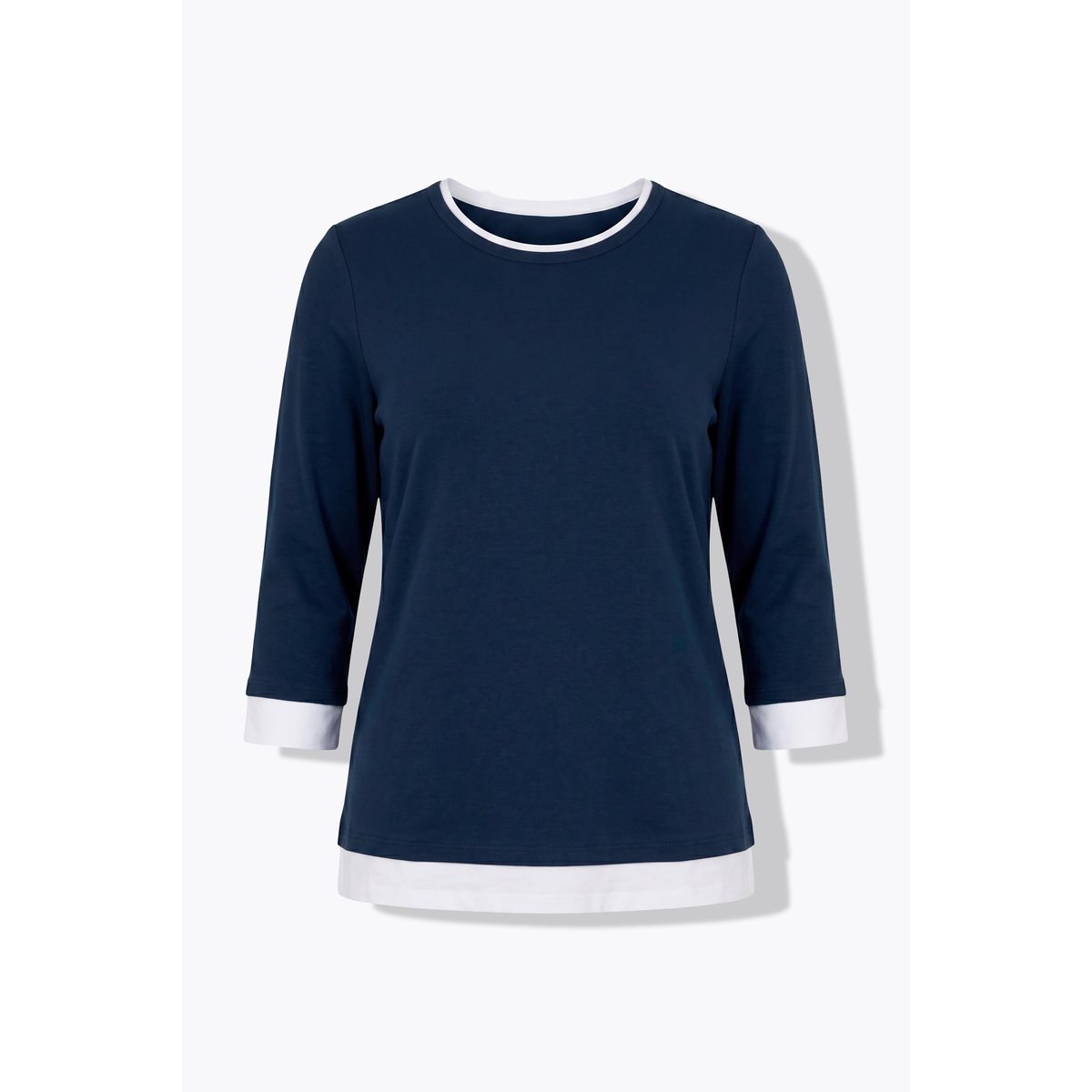 T-shirt en coton bio, bordures contrastantes marine, ULLA POPKEN