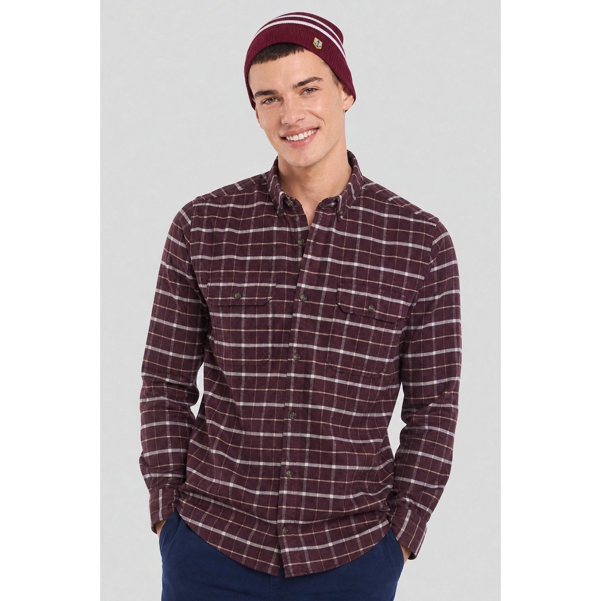 Chemise à carreaux ERTEAM cabernet, BERMUDES