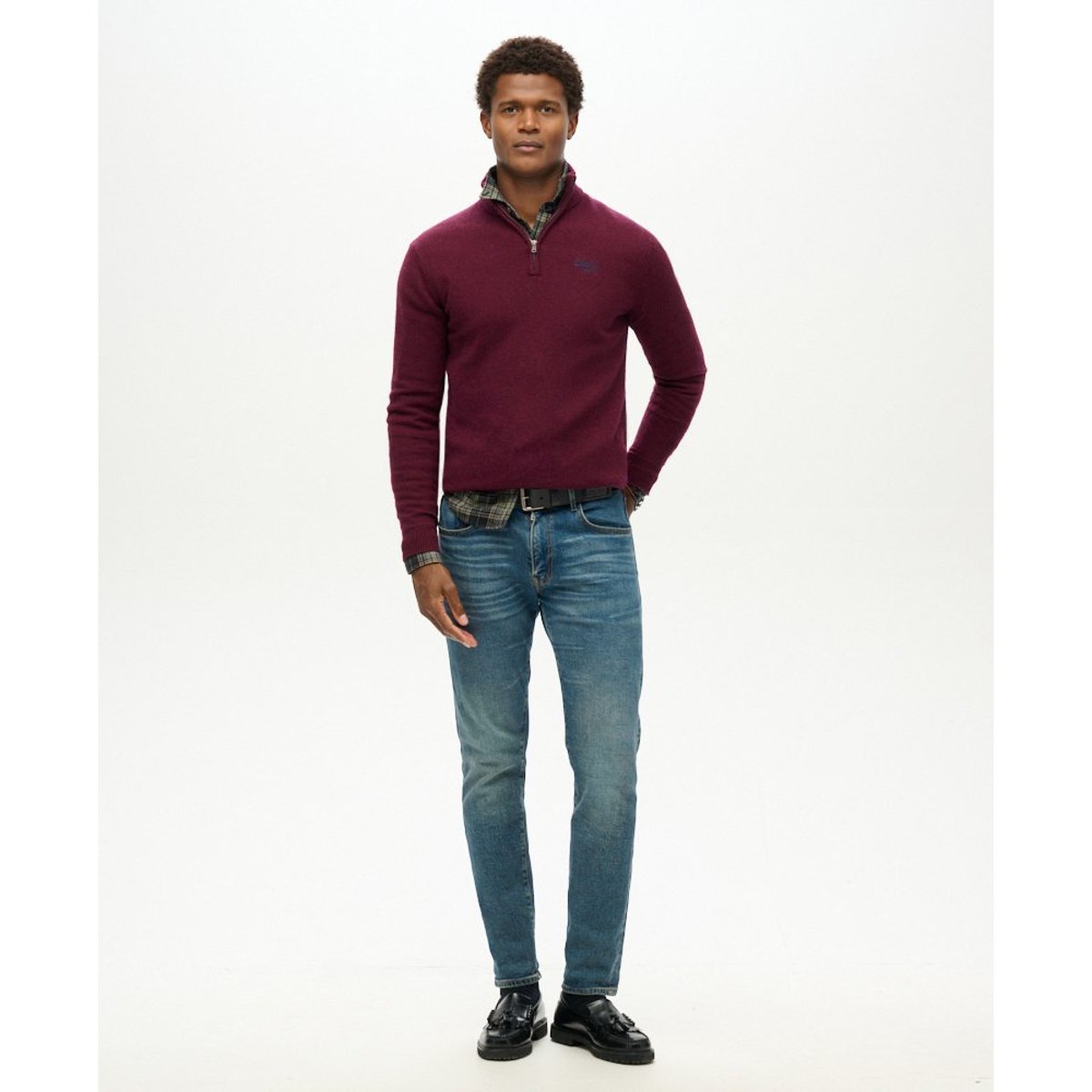 Pull à col zippé Essential fruit rouge foncé, SUPERDRY