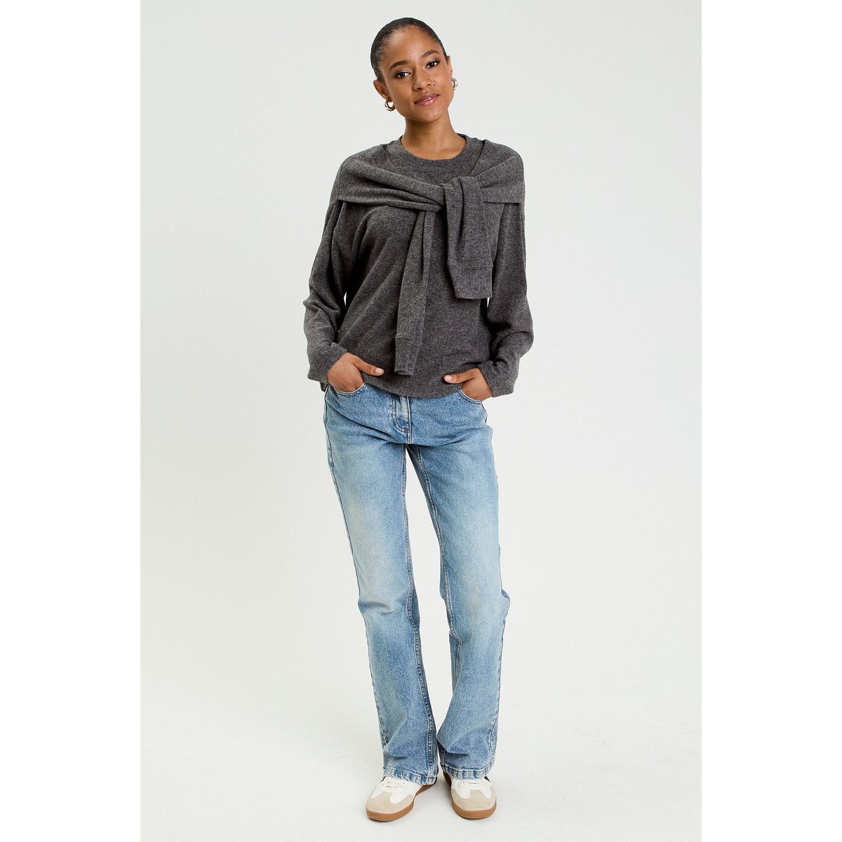 Pull effet 2-en-1 gris foncé, CACHE CACHE