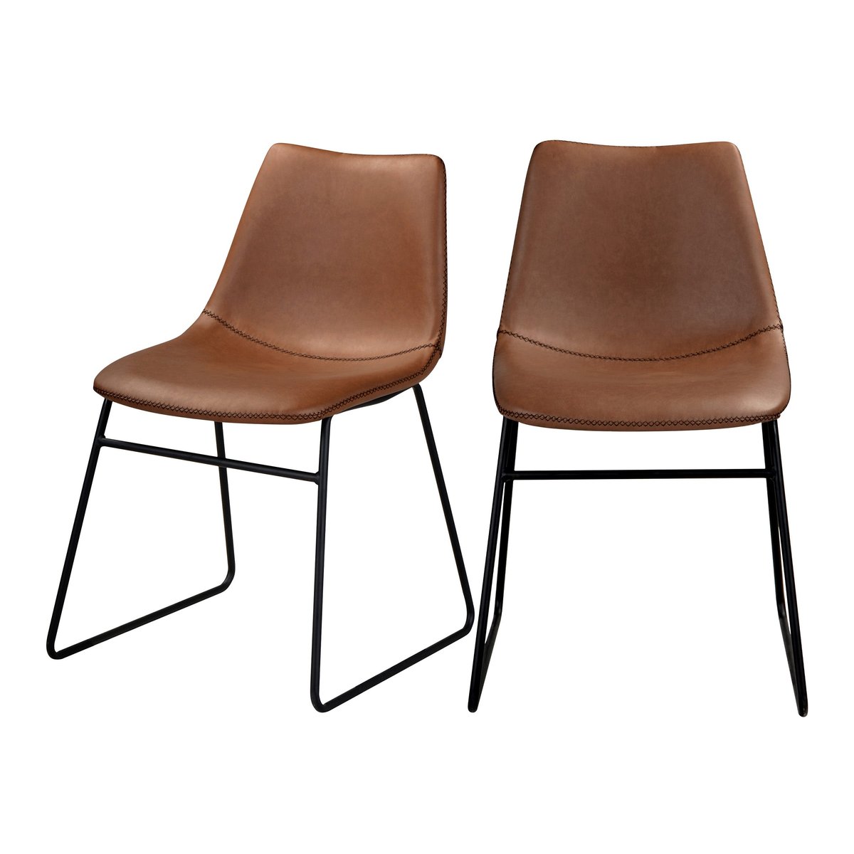 Lot de 2 chaises en cuir synthétique - GASPARD marron, MAISON PAVANE