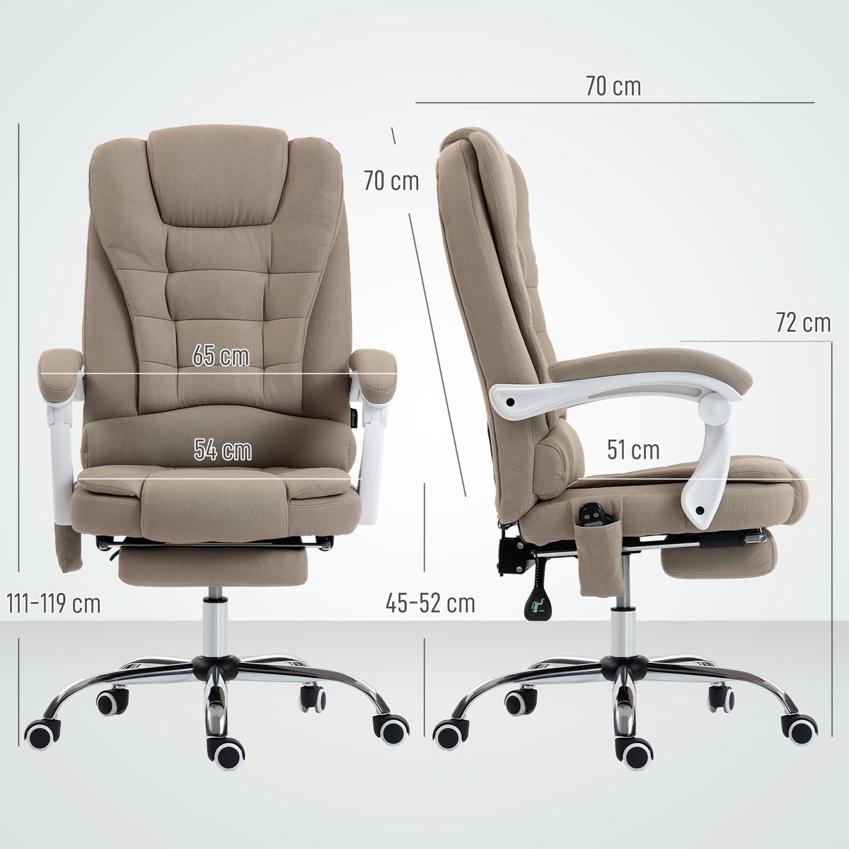 Fauteuil de bureau avec fonction massage Lin beige, HOMCOM