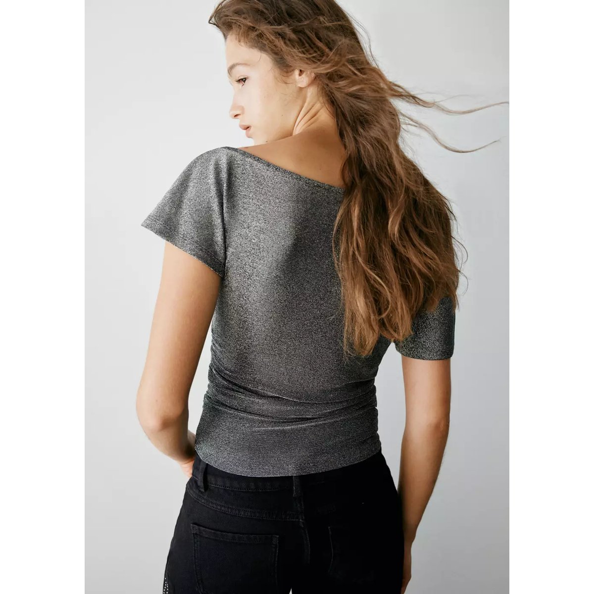 Top asymétrique Fil textile argent, MANGO TEEN