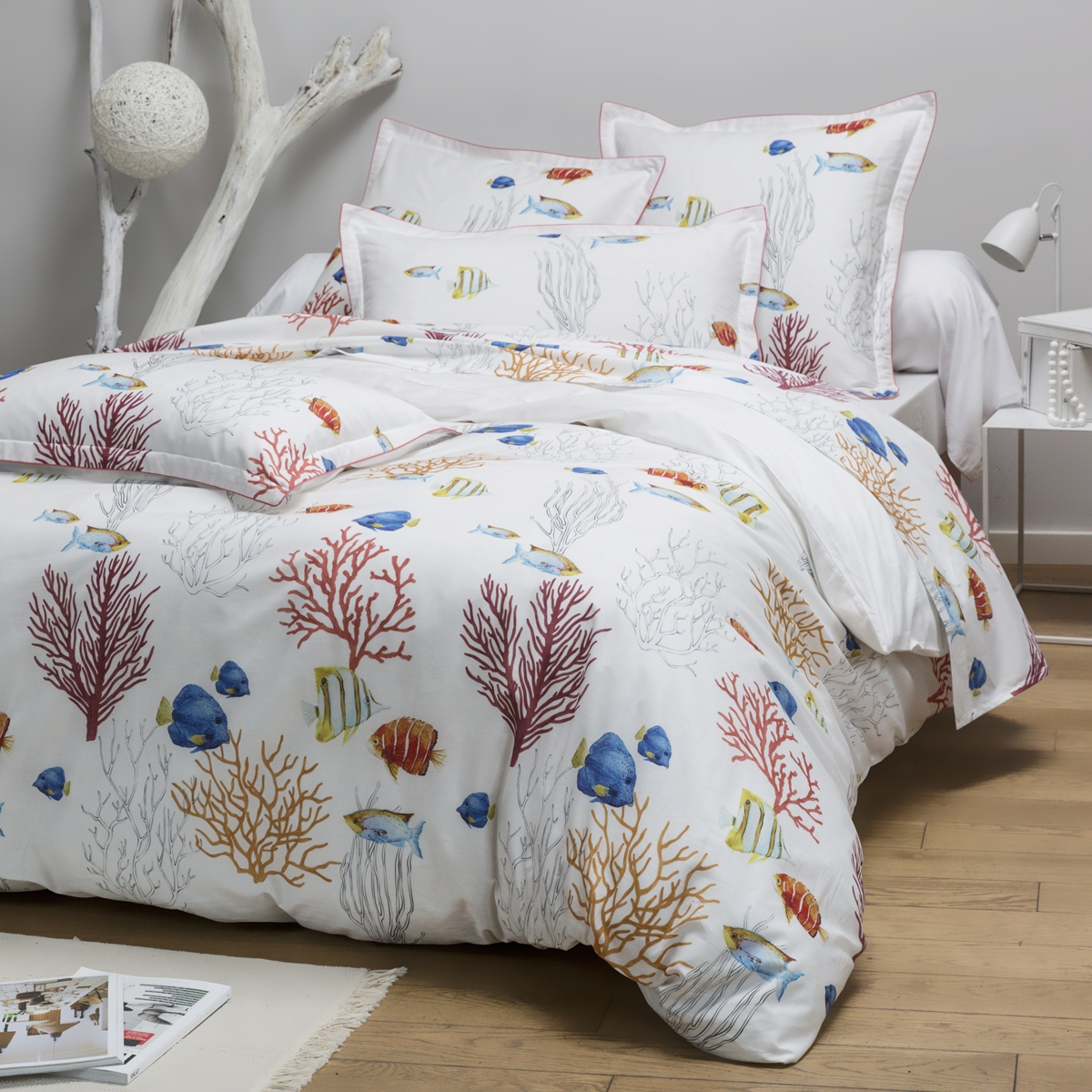Taie De Traversin Percale De Coton - CORAIL blanc, TRADITION DES VOSGES
