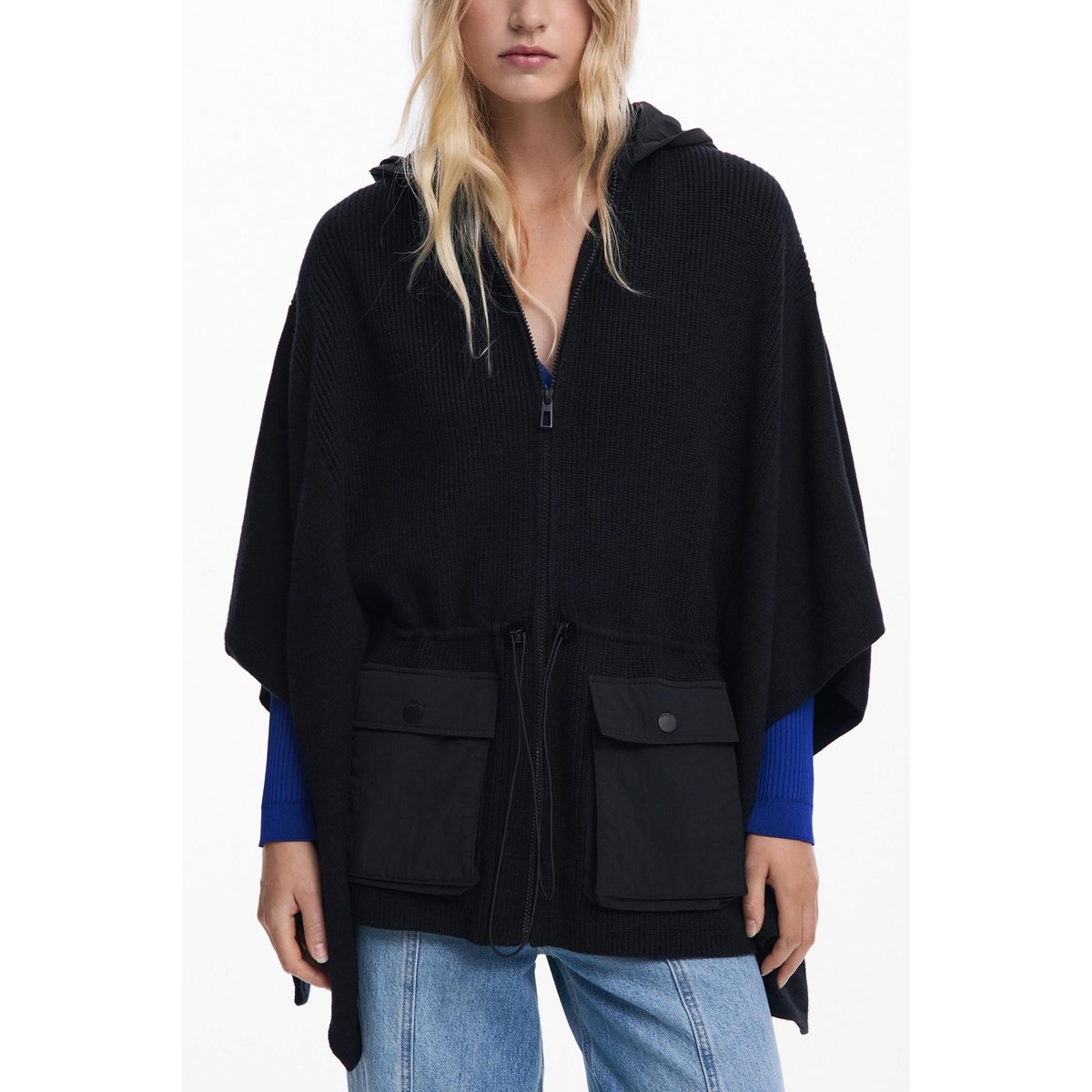 Poncho à capuche avec poches noir, DESIGUAL