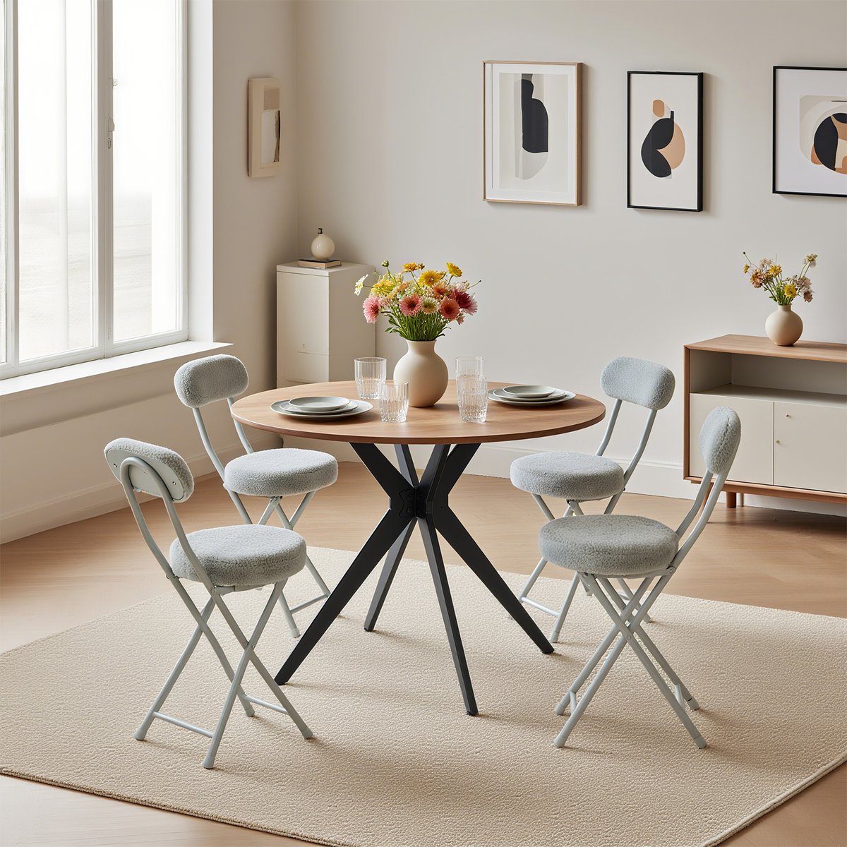 Ensemble de table à manger ronde avec 4 chaises pliantes, CLIFTOAKXSET gris, MEUBLES COSY