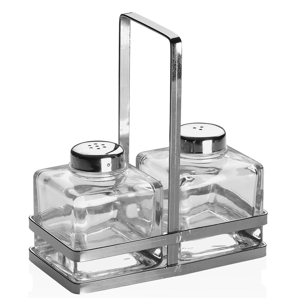 Set Salière et poivrière verre et métal chromé transparent, WADIGA