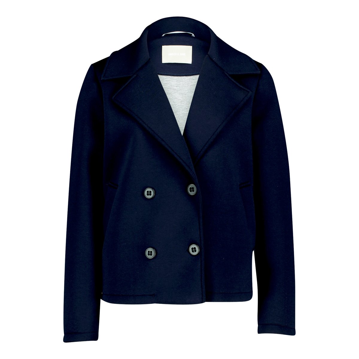 Veste blazer à col à revers bleu foncé, AMBER & JUNE
