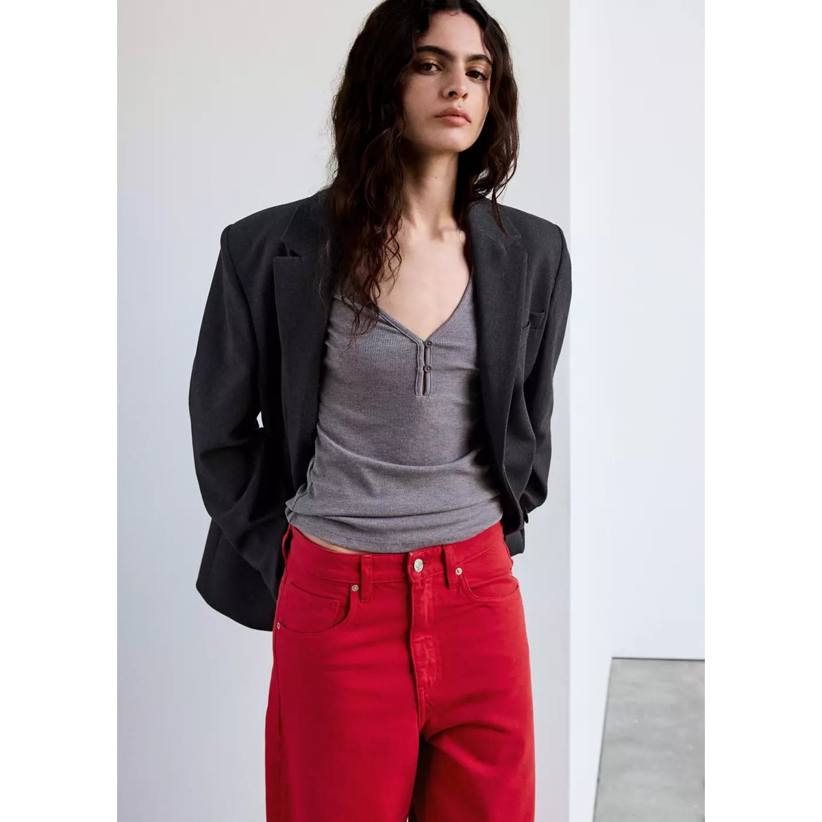 Jean droit coton rouge, MANGO