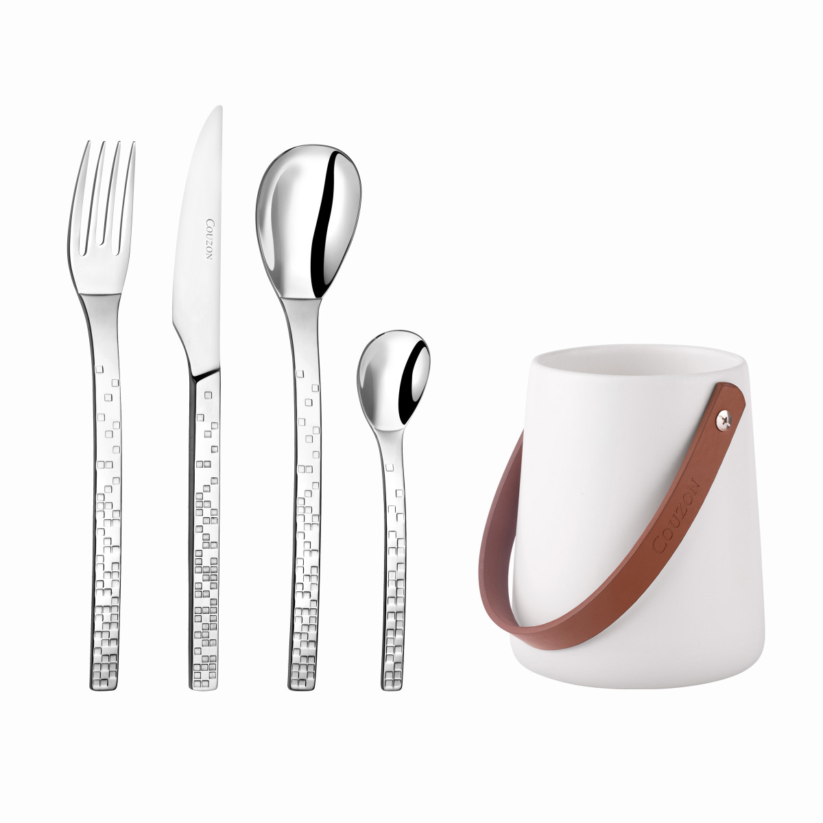 24 couverts de table avec support de rangement nomade - PIX'ELLE 3D inox, COUZON