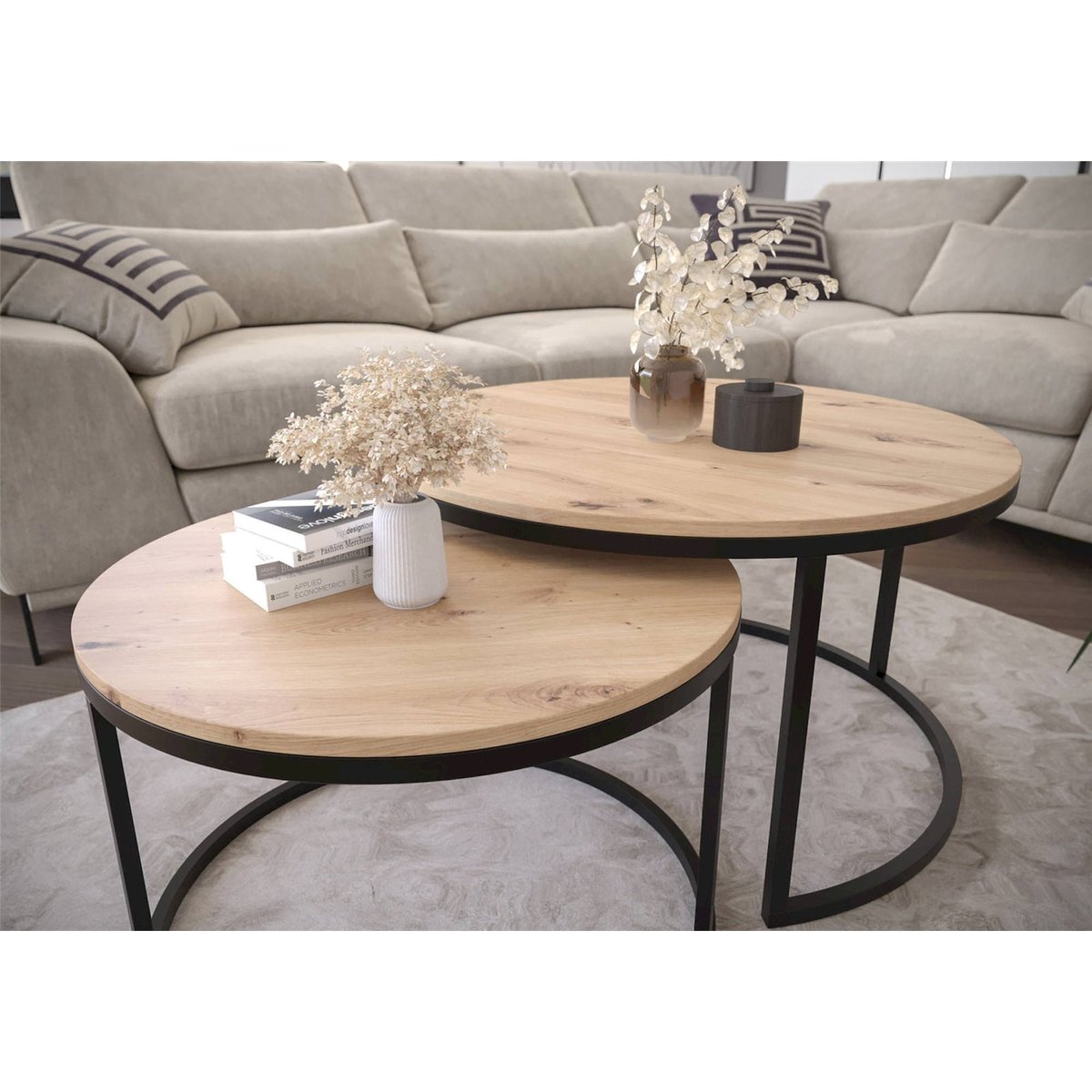 Lot de 2 tables basses rondes SABELLO cachemire, RECOLLECTION