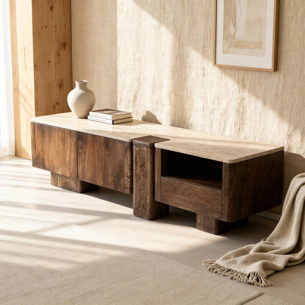 Meuble TV en bois de manguier CAROLA bois foncé, MADE IN MEUBLES