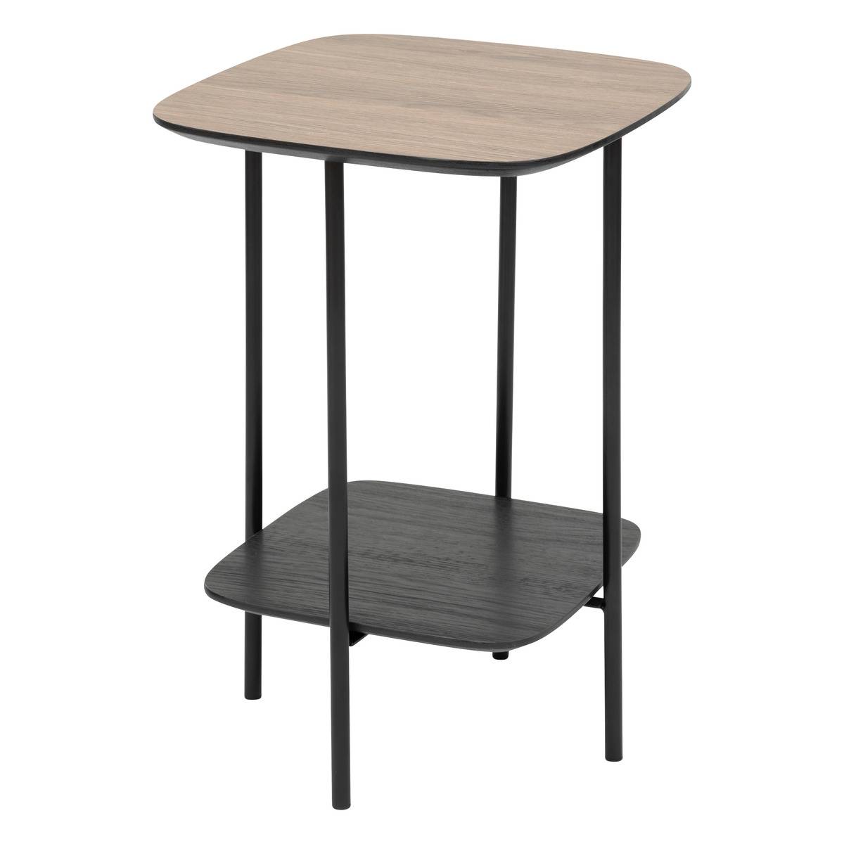 Table d’appoint 2 niveaux plateau effet bois HODIA noir, ATMOSPHERA