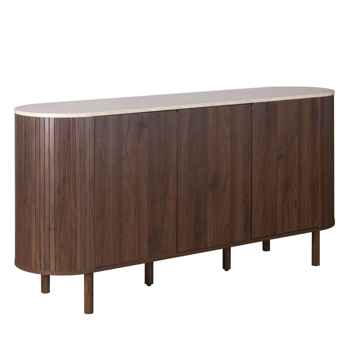 Buffet 3 portes en bois effet  travertin L 160 cm- ALMA bois foncé, DRAWER