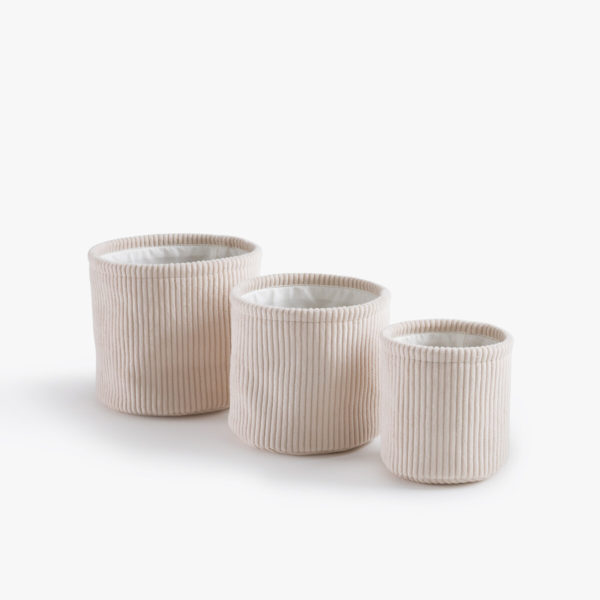 Lot de 3 paniers ronds en velours côtelé, VELOUDO ecru, LA REDOUTE INTERIEURS