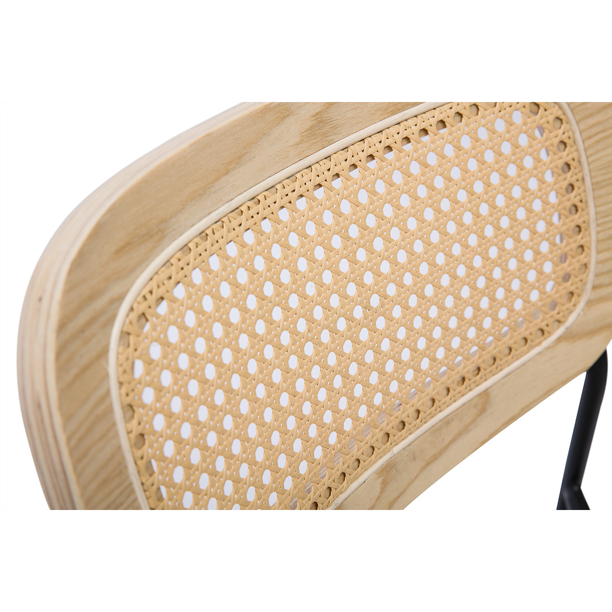 Chaises design en tissu effet velours texturé beige, métal noir et cannage rotin (lot de 2) MIRANDA beige, MILIBOO