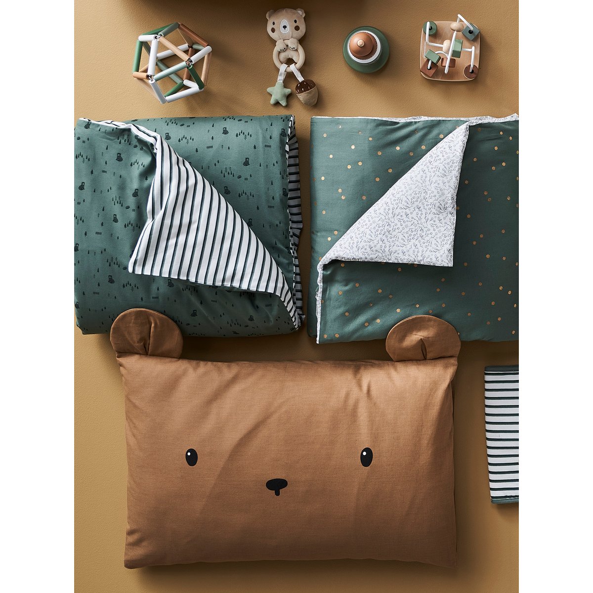 Taie d'oreiller ourson GREEN FOREST marron, VERTBAUDET