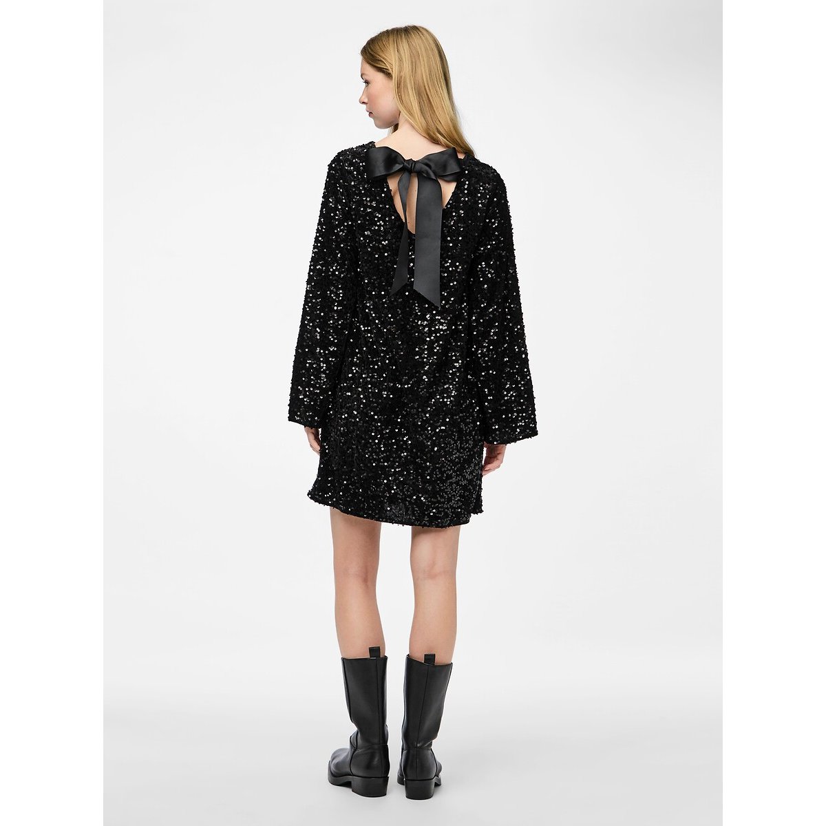 Sequin Dress with Bow Detail On Back black, PIECES