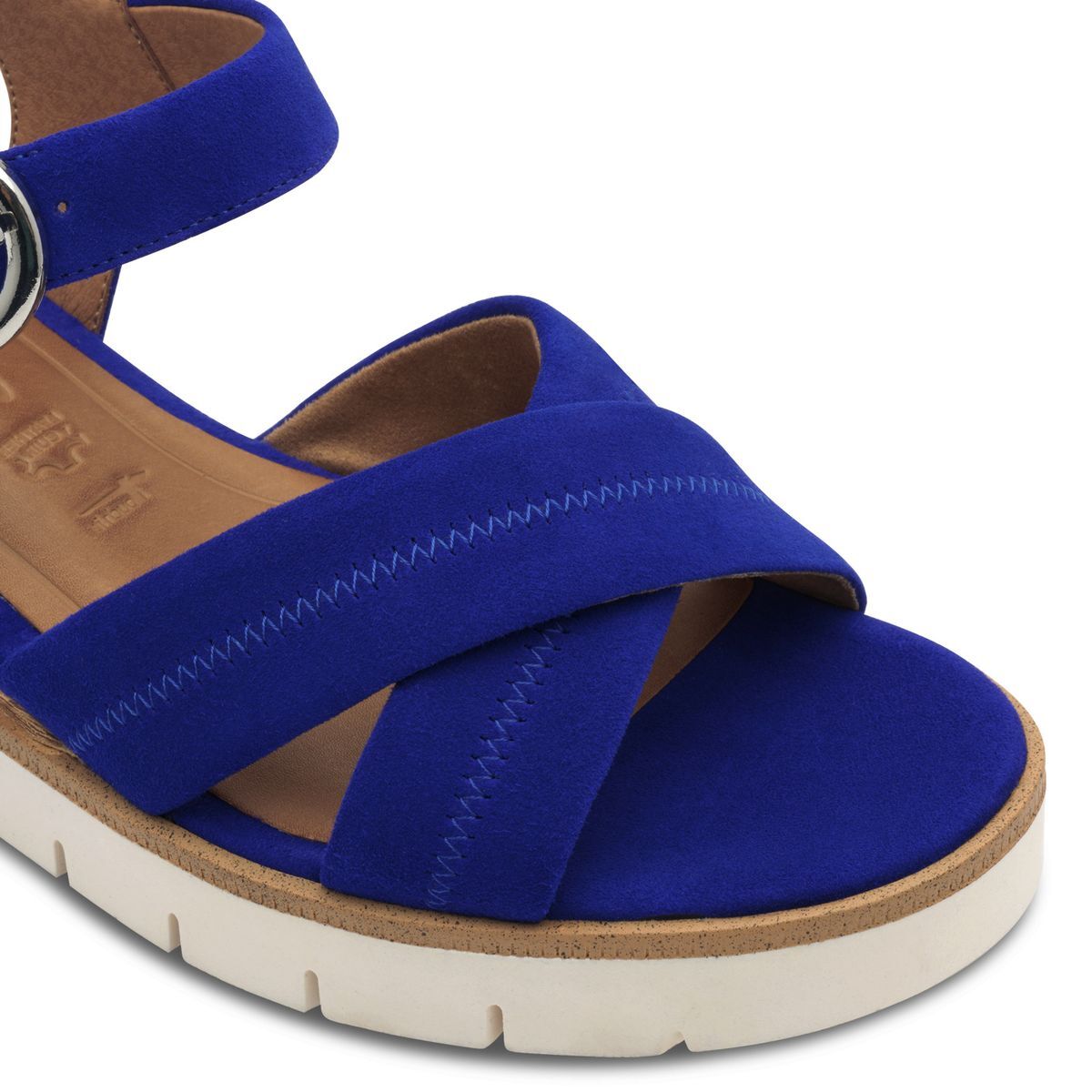 Sandales compensées en cuir noir, TAMARIS