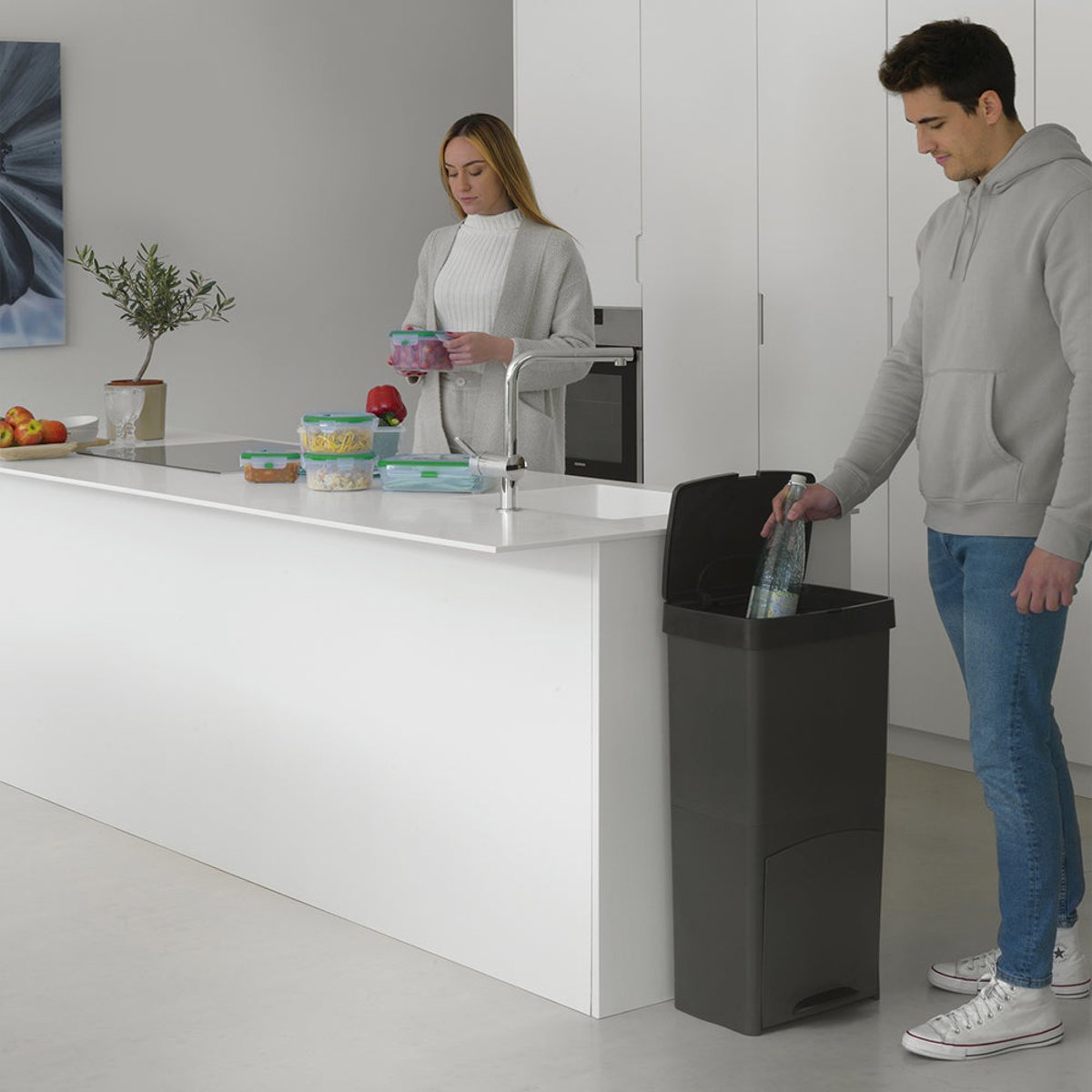 Poubelle de cuisine tri sélectif PICEA gris, KITCHEN MOVE