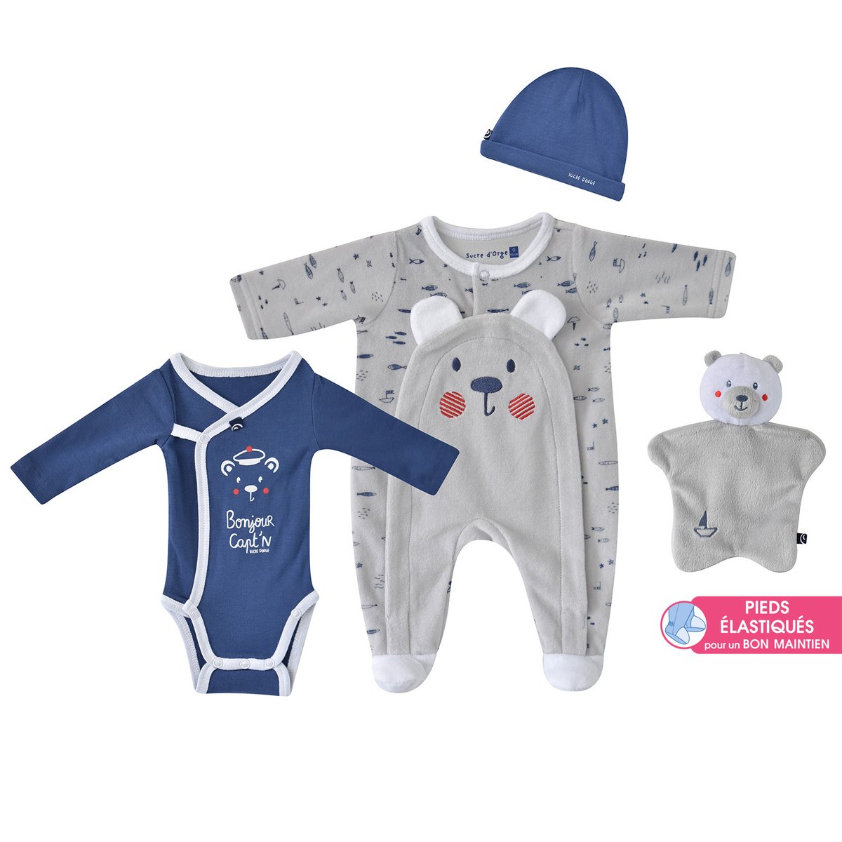 Trousseau de naissance gris eustazio bleu, SUCRE D'ORGE