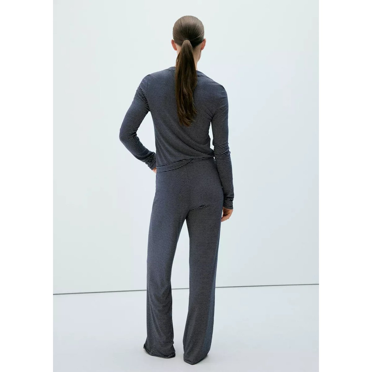 Pantalon de pyjama à rayures, taille ajustable bleu marine, MANGO