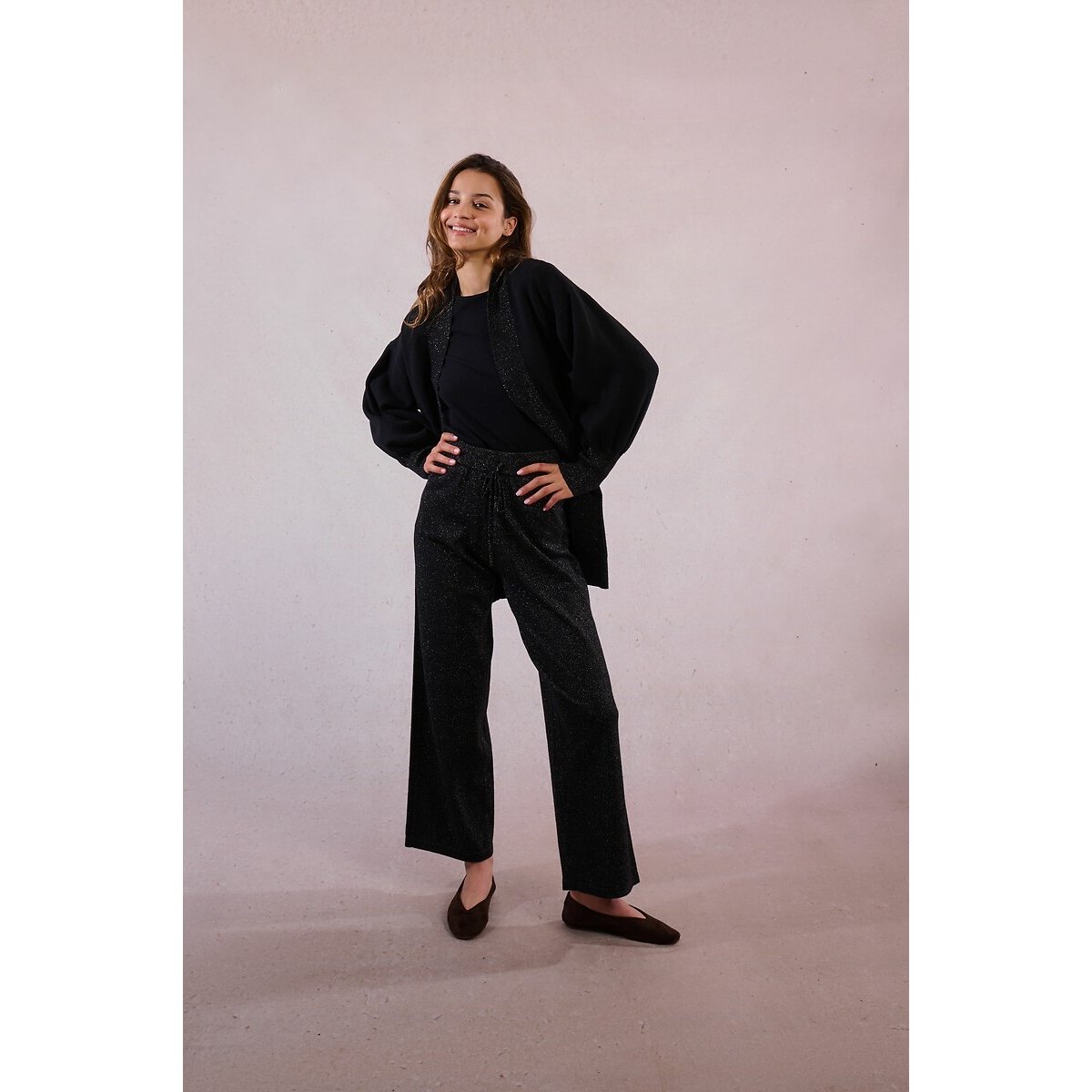 Iridescent Knit Open Cardigan black, MOLLY BRACKEN
