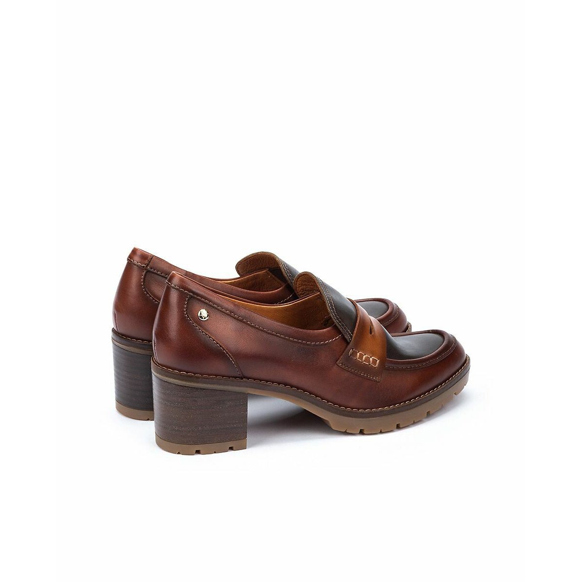 Mocassins à talons en cuir Llanes cognac, PIKOLINOS
