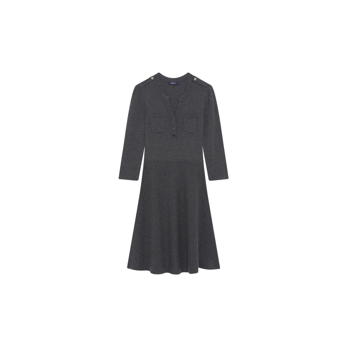 Robe cintrée col tunisien RMARISOL gris, CAROLL