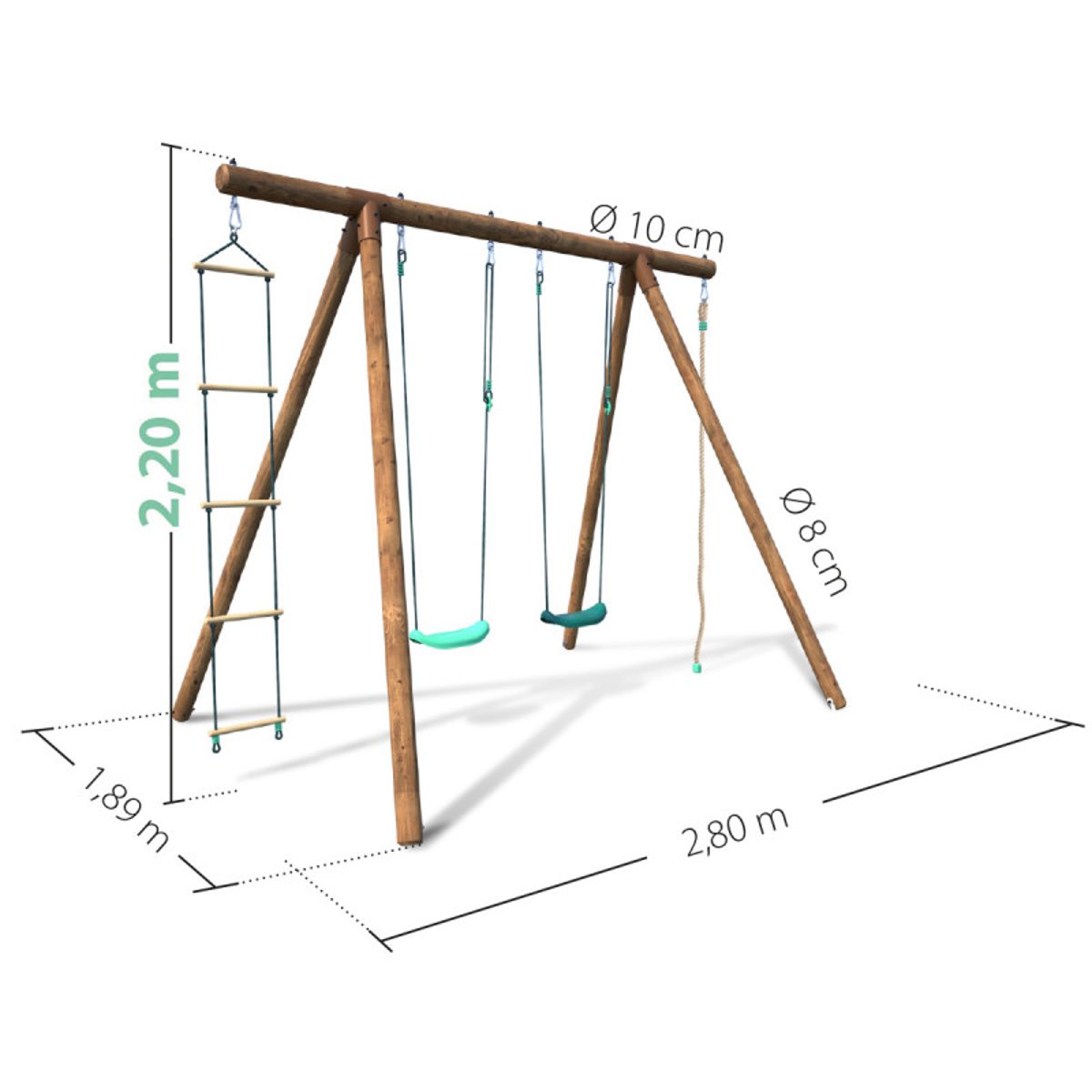 Portique en bois rond 4 agrès avec corde et échelle ERNEST marron, SOULET