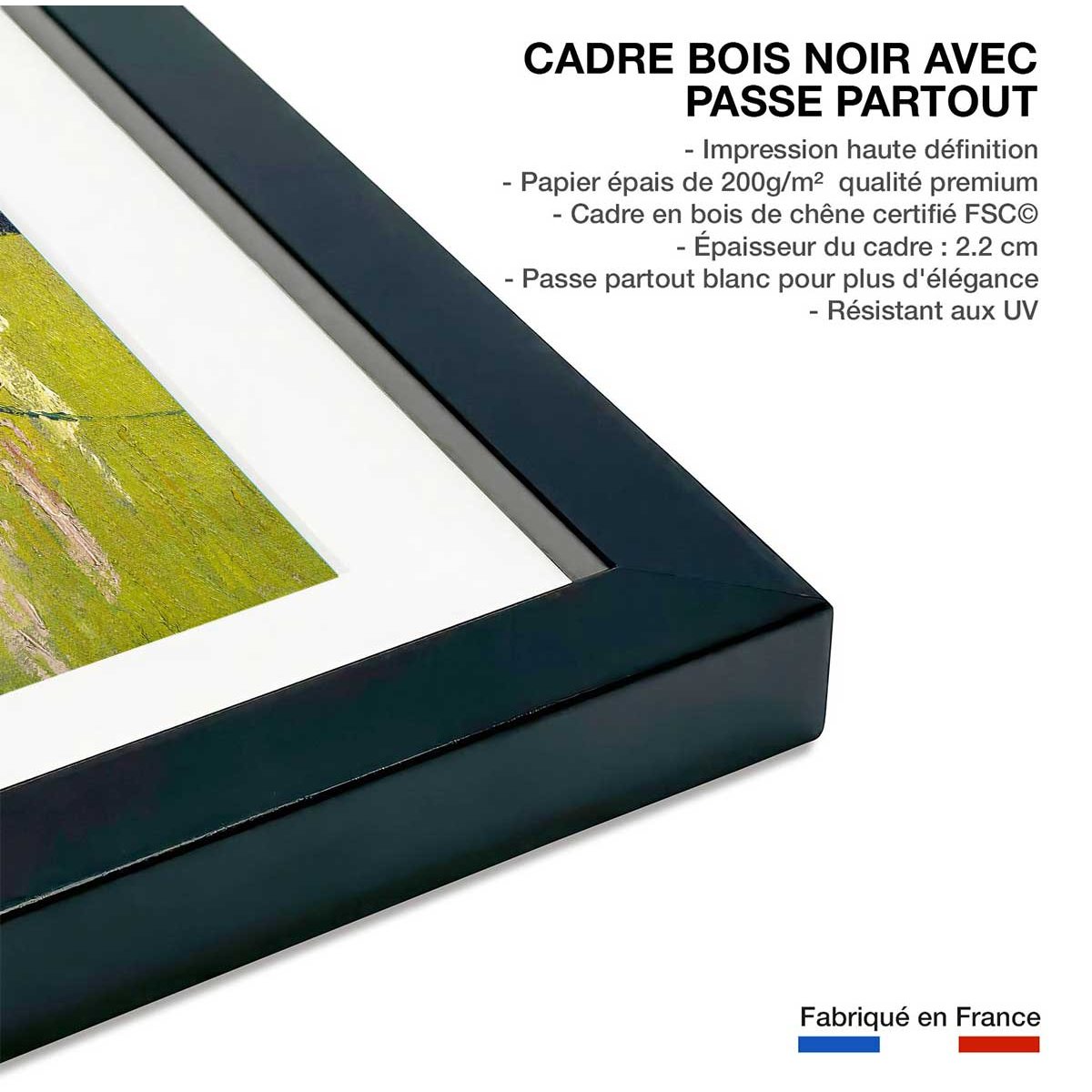 Poster Le semeur au soleil couchant - Vincent Van Gogh affiche + cadre en bois - noir, HEXOA