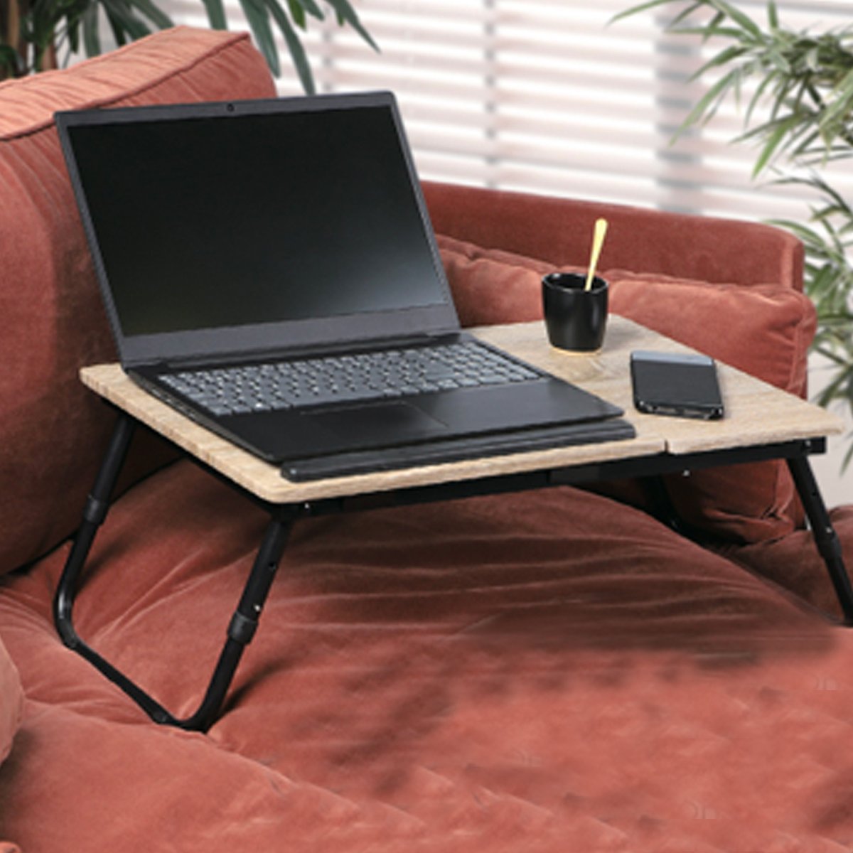 Plateau de lit pour ordinateur ou tablette en bois et métal noir bois, WADIGA