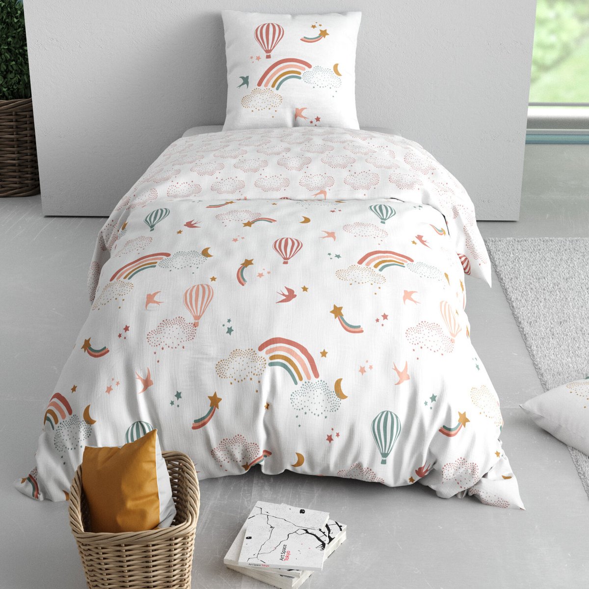 Parure housse de couette coton imprimée, Celeste rose, C DESIGN HOME TEXTILE