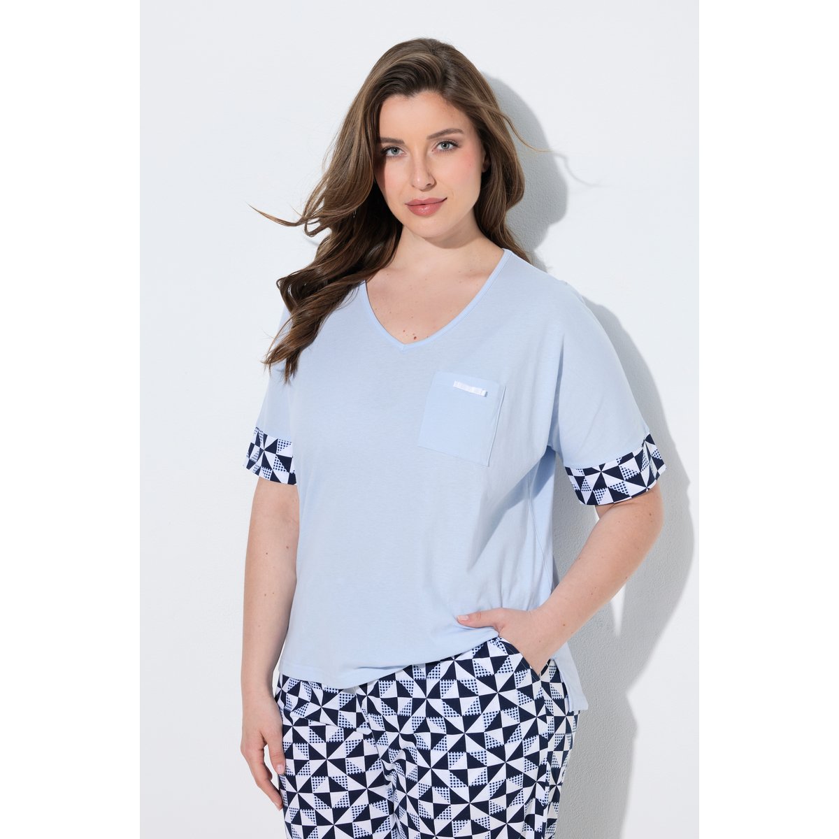Pyjama deux pièces,motif à carreaux bleu clair, ULLA POPKEN