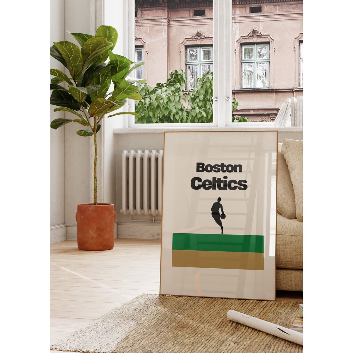 Affiche Boston Celtics - Design minimaliste blanc, L'AFFICHERIE