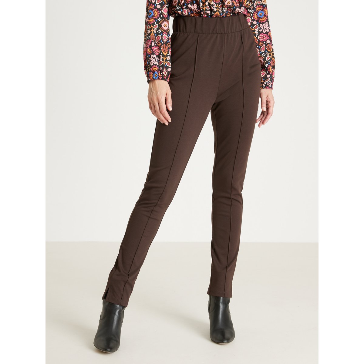 Pantalon droit élastiqué en maille milan chocolat, DAXON