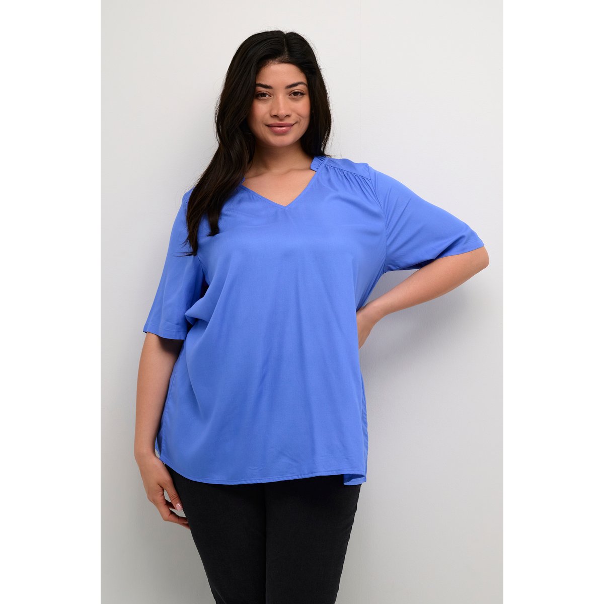 Blouse with short sleeve bleu ultramarine, KAFFE CURVE