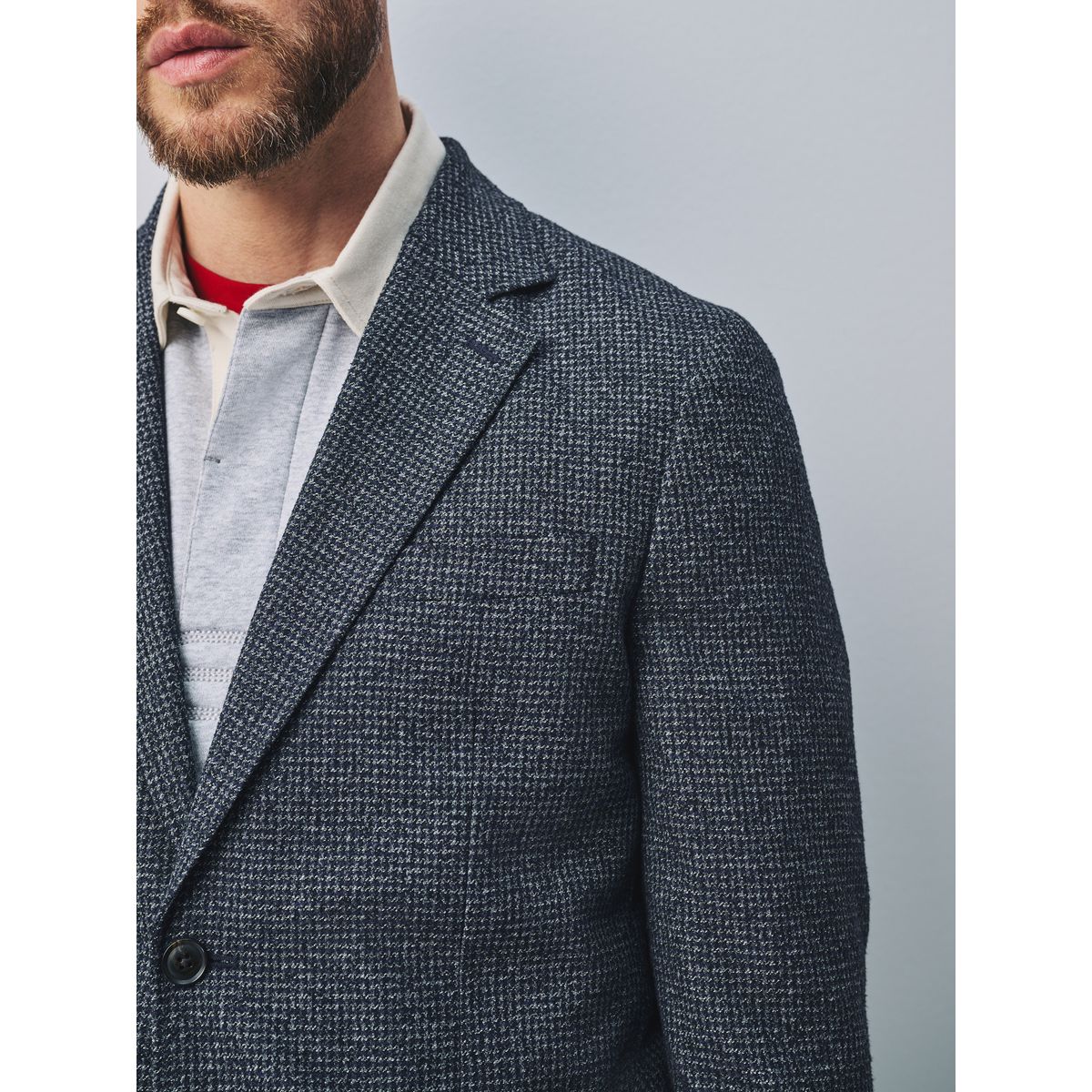 Veste de costume ajustée en tissu bouclé bleu marine, NEXT
