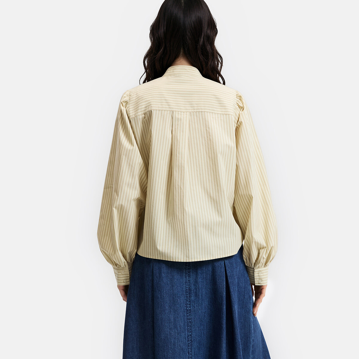 Gestreiftes Lavallière-Hemd mit Puffärmeln rayé beige/marron, LA REDOUTE COLLECTIONS