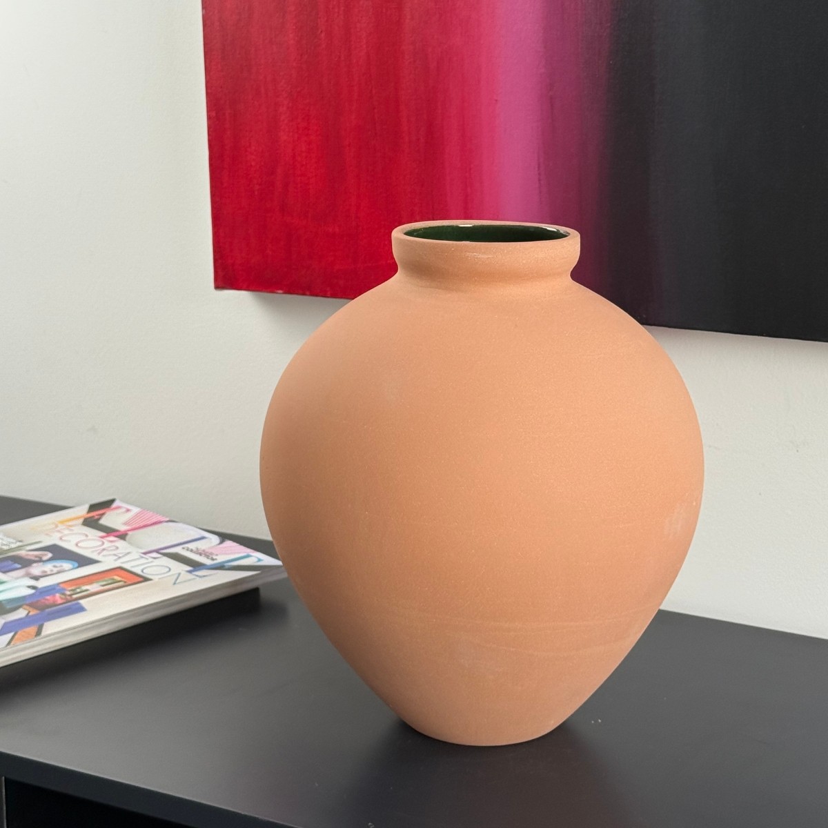 Vase artisanal en terre cuite - intérieur émaillé vert, ARKO vert, GERARD LAMY