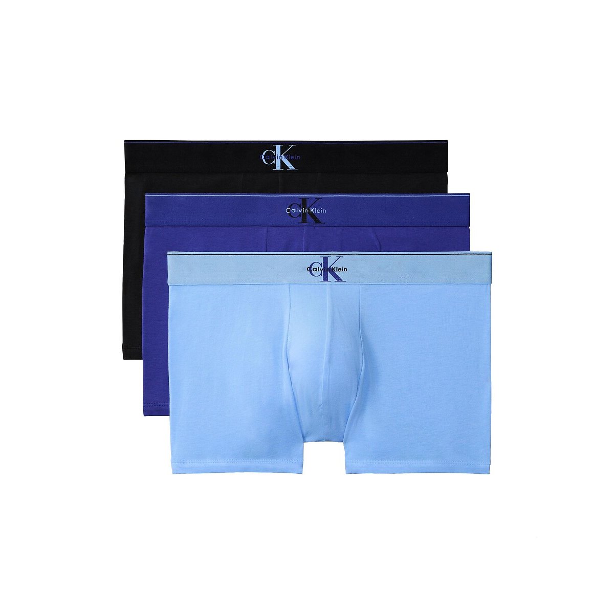 Lot de 3 boxers unis noir + bleu marine + bleu, CALVIN KLEIN UNDERWEAR
