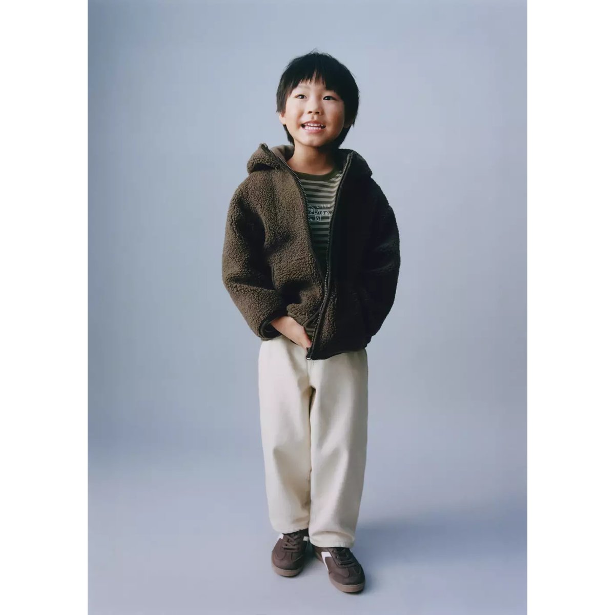Veste effet mouton à capuche kaki, MANGO BABY
