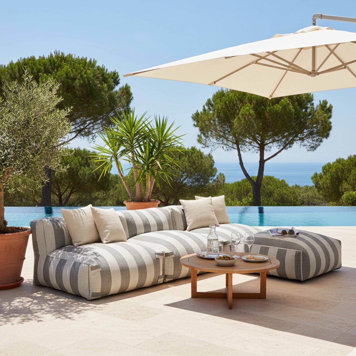 Chauffeuse rayée pour salon de jardin modulable , MIXI gris anthracite, OVIALA