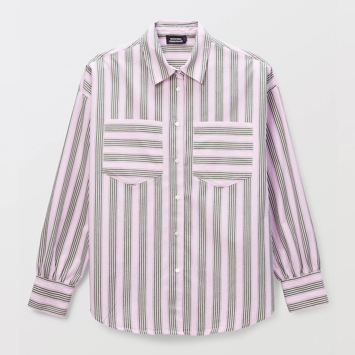 Chemise manches longues rayée en coton bocage, MONOPRIX
