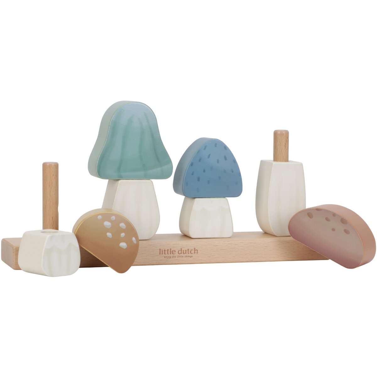 Puzzle champignons à empiler blanc, bleu, multicolore, marron, LITTLE DUTCH